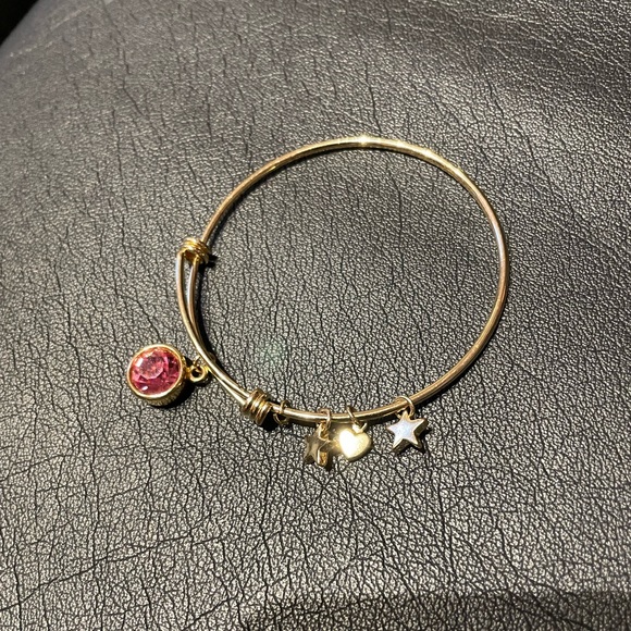 Swarovski Crystal Bangle Bar Birthstone 2.75" October Charm Shiny Gold Finish - Picture 2 of 5